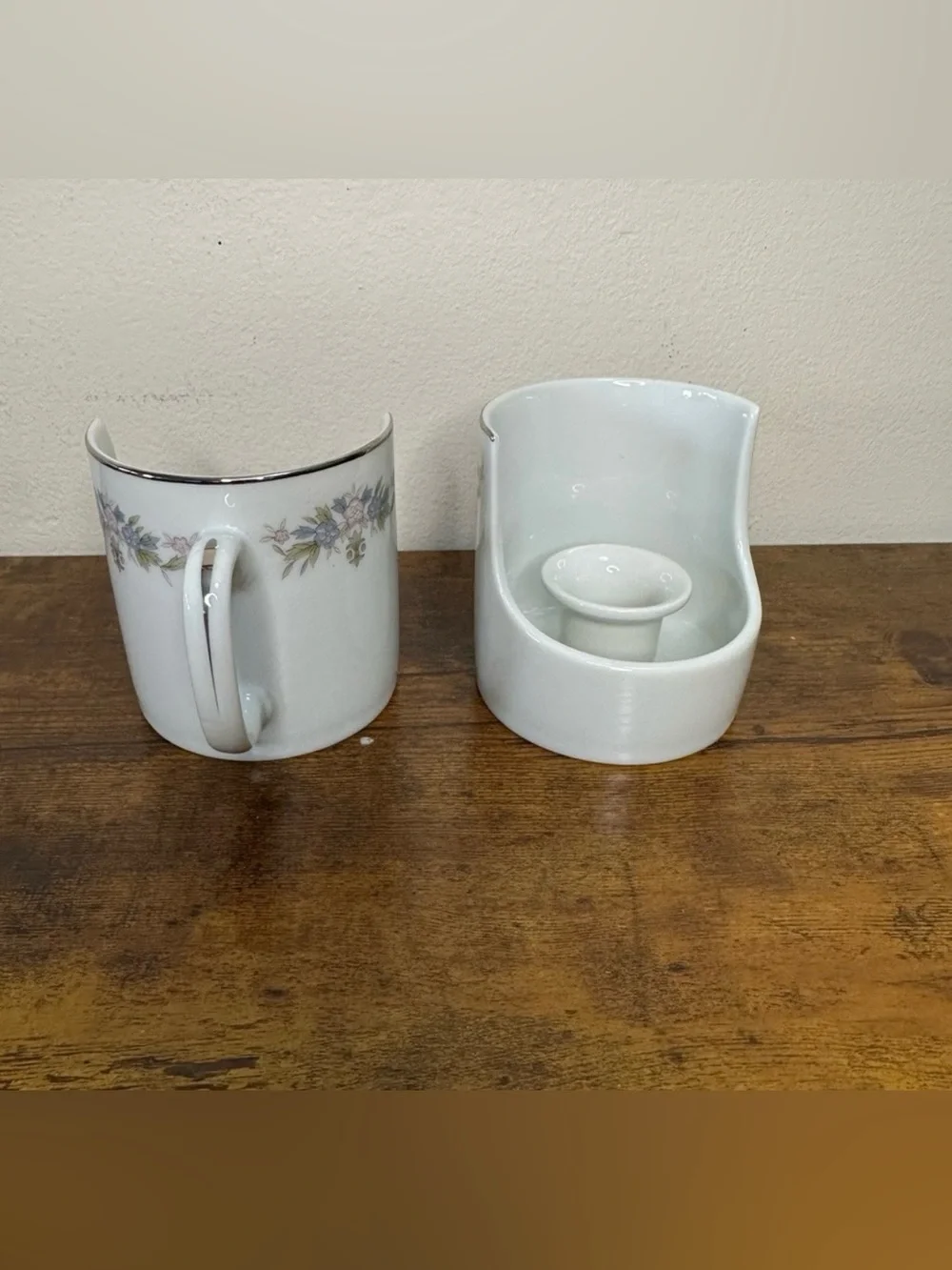 Vtg Society Fine China Shelly Candle Holder Pair Crescent Cutout Japan Platinum